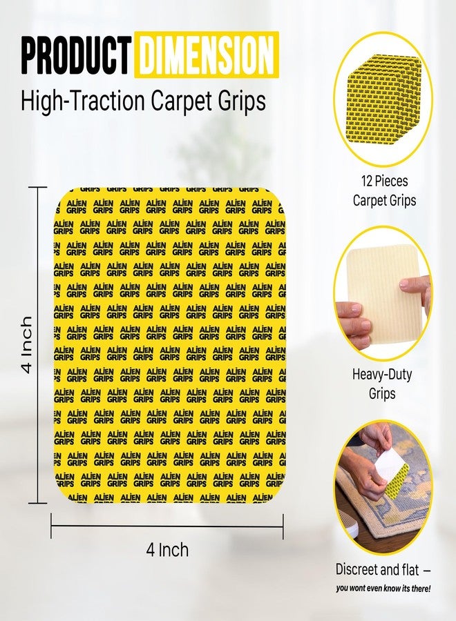ALIEN TAPE Alien Grip Rug Gripper Carpet Tape - 12pcs, 4x4 in. Anti-Slip Hardwood, Tile Floor, No Damage - Double Sided Reusable, Non Slip Corner Rug Pads - As Seen on TV - Image 5